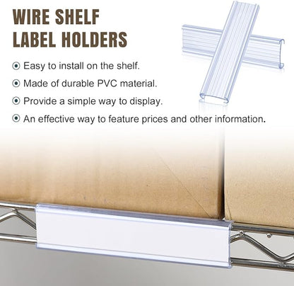 Lenink 20Pcs Wire Shelf Label Holders,Plastic Wire Rack Label Holder Compatible with Metro and Nexel 1-1/4in Shelves,Label Area 6in Lx1.25in H (Label Paper Not Included)