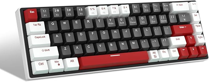 MageGee 60% Mechanical Gaming Keyboard, 68 Keys Compact Blue LED Backlit Gaming Keyboards, SKY68 Wired Ergonomic Mini Office Keyboard for Windows PC Gamer (Red Switch, White & Black)