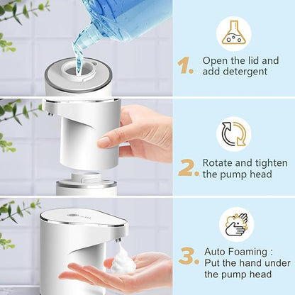 Automatic Foaming Soap Dispenser, Type C Rechargeable Hand Free Pump Soap Dispenser Electric Dispenser for Bathroom Countertop, Kitchen 350mL