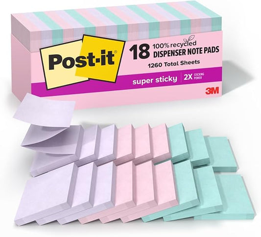 Post-it Super Sticky Pop-up Notes, Wanderlust Pastels, 3 in. x 3 in., 100% PEFC, SGSCH-PEFC-COC-110078
