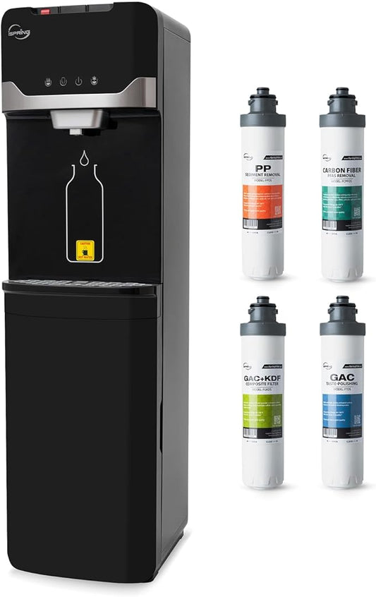 iSpring Bottleless Water Dispenser with 4-Stage Filtration, SGS-Tested 99% of PFAS Removal, Water Cooler Dispenser - Hot, Cold, Room Temp, Self Cleaning, Black, Model: DS4B-PF