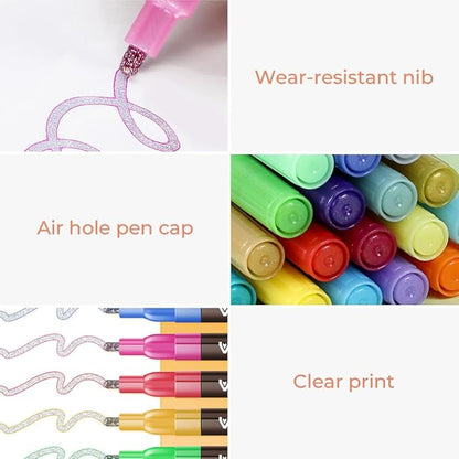 Marker Pen for Highlight, Outline Shimmer Markers Double Line Self-Outline Metallic Glitter Pens Super Squiggles Glitter Marker Set for Card Scrapbook Craft Arts Supplies, Gifts for Kids Teen Girl(8)