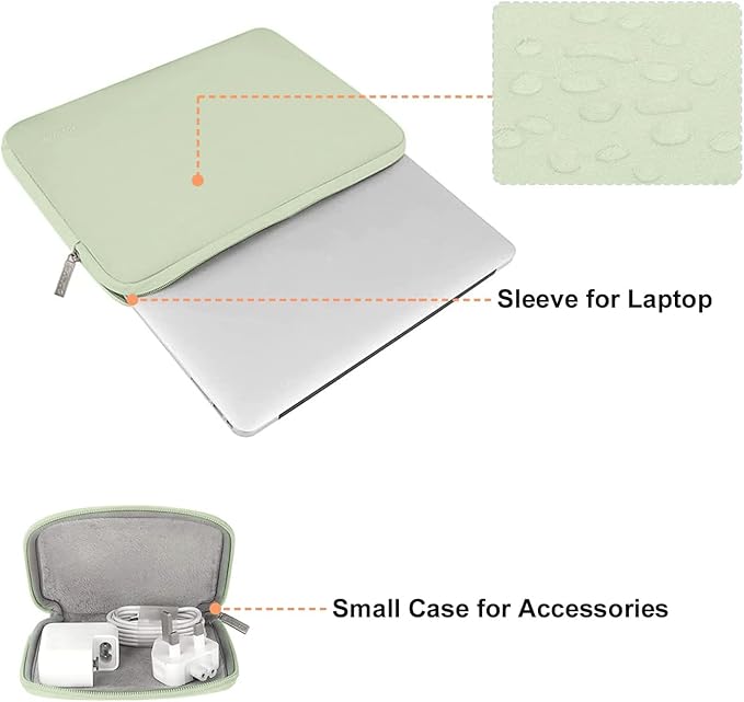 MOSISO Laptop Case 13.3 inch, 13-13.3 inch Laptop Sleeve Bag Compatible with MacBook Air/Pro 13/Pro 14 M5 M4 M3 M2 M1, HP Dell ASUS Lenovo, Neoprene Computer Sleeve Bag with Small Case, Sage Green