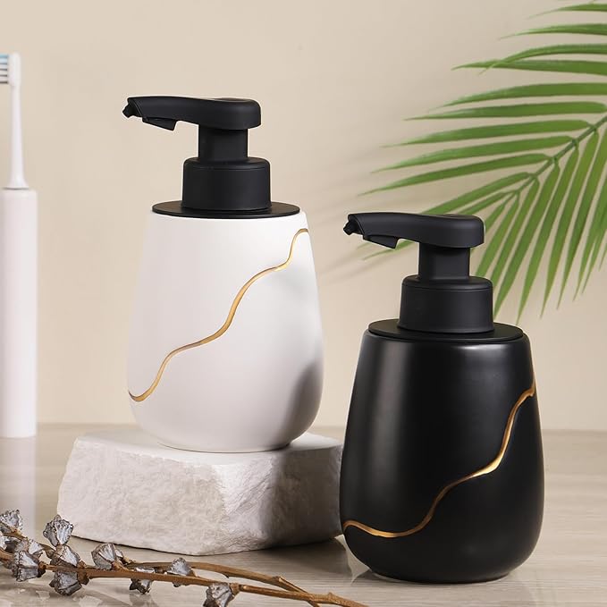 BosilunLife Automatic Soap Dispenser Bathroom - Liquid Hand Free Dispenser Smart Electric Lotion Soap Dispenser Touchless with Waterproof Pump Rechargeable Dish Soap Dispenser Ceramic White, 17oz