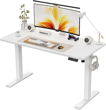 48x24 Inches Height Adjustable Electric Standing Desk with 2 Hooks for Home Office, Ergonomic Sit Stand up Desk with Splice Board, White