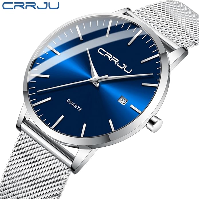 CRRJU Men's Minimalist Casual Luxury Auto Date Watches Fashion Business Japan Movement Quartz Waterproof Wristwatches for Men Stainsteel Steel Band Watch