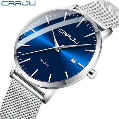 CRRJU Men's Minimalist Casual Luxury Auto Date Watches Fashion Business Japan Movement Quartz Waterproof Wristwatches for Men Stainsteel Steel Band Watch