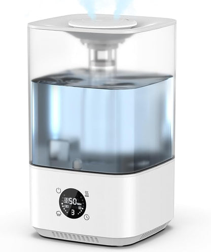 6L Humidifier for Bedroom Large Room Home, 800ft² Wide Coverage, 26dB Quiet,Easy Top Fill, Quickly & Evenly Humidify, Real-Time Humidity Monitoring and Anti-dry Burn, White