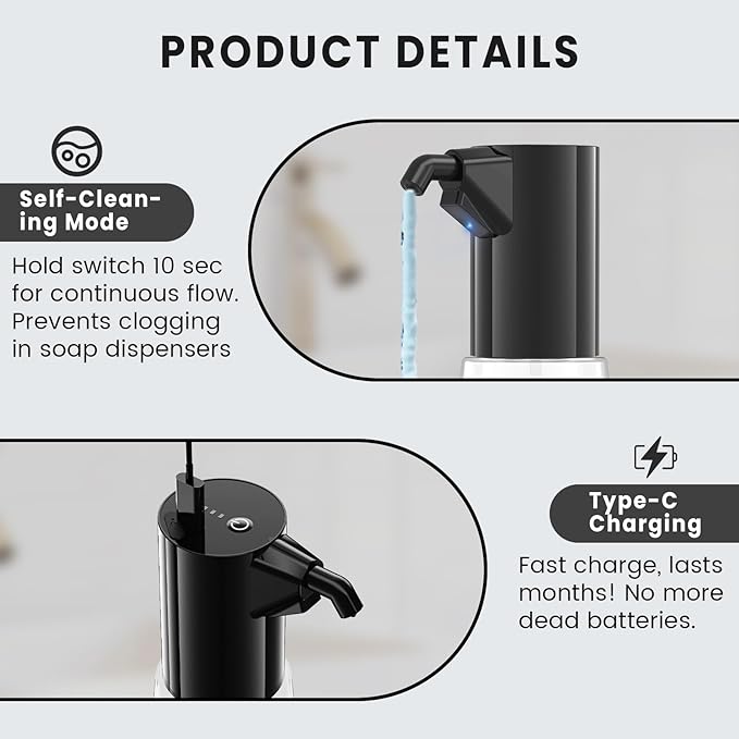 2 Pack Automatic Liquid Soap Dispenser Touchless,Hand & Dish Electric Dispenser 4-Level Adjustable,450ML Waterproof Rechargeable Kitchen Auto Soap Pump,The Bottle is Replaceable