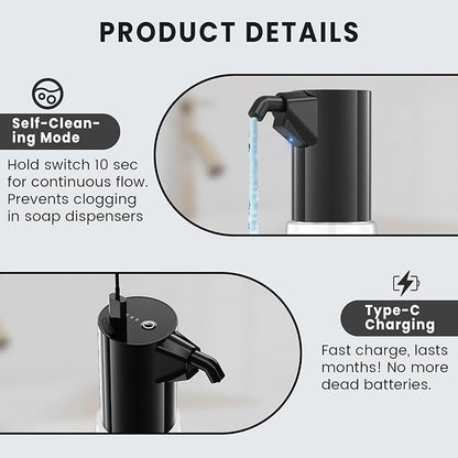 2 Pack Automatic Liquid Soap Dispenser Touchless,Hand & Dish Electric Dispenser 4-Level Adjustable,450ML Waterproof Rechargeable Kitchen Auto Soap Pump,The Bottle is Replaceable