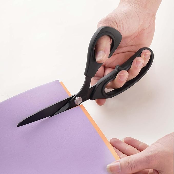 10 inch Black Office Scissors All Purpose, Sewing Scissors for Fabric Cutting, Sharp Titanium Coated Blade, Comfort Grip Soft Handles for Diy Craft, Paper, Art, School, Home