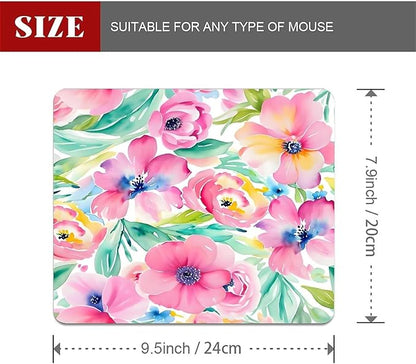 Square Mouse Pad Watercolor Flowers Plants, Personalized Premium-Textured Custom Mouse Mat Design, Washable Mousepad Cloth, Non-Slip Rubber Base Computer Mouse Pads for Wireless Mouse