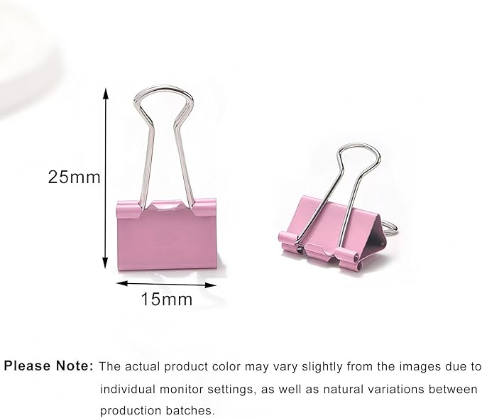 100 Pack Mini Pink Binder Clips 5/8 Inch (15 mm), Colored Little Paper Clamps, Small Tiny Micro Size Paper Clips for Office Home School Business 0.6"