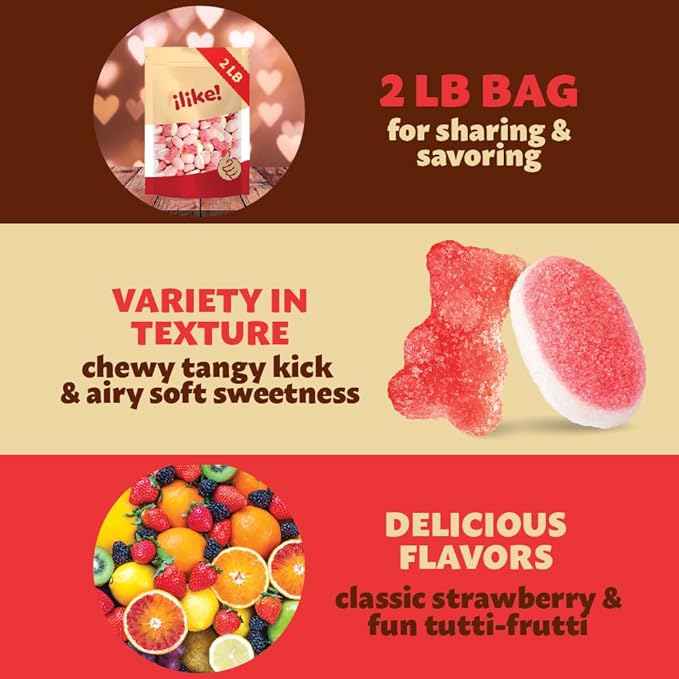 Pink Candy Mix | 2 Pound Bag | Sour Gummi Bears | Puffy Gummies | Tutti-Frutti and Strawberry Flavors | Pink Gummies for Baby Showers, Gender Reveal, Party Favors, and Candy Buffets