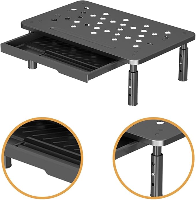Monitor Stand Riser Desktop Monitor Stand Desktop Organizer Practical Modern 3 Height Adjustable with Storage Drawer for Dorm, Black