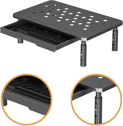 Monitor Stand Riser Desktop Monitor Stand Desktop Organizer Practical Modern 3 Height Adjustable with Storage Drawer for Dorm, Black