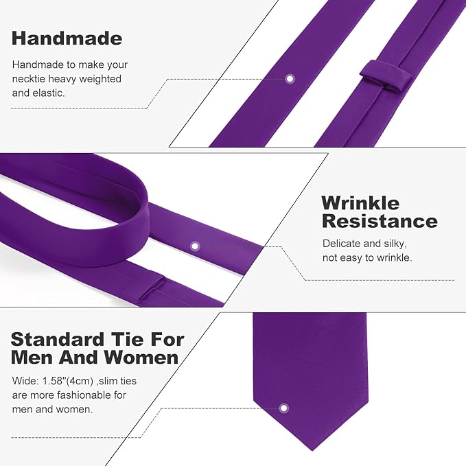 Skinny Ties Black Ties For Men and Women Solid Pure Color 1.58" (4CM) Plain Formal Slim Neckties