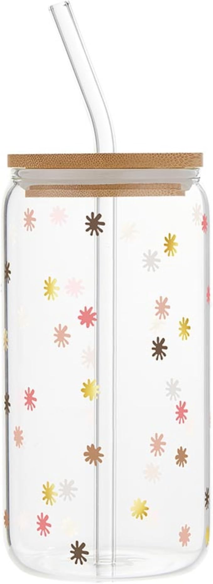 Santa Barabara Design Studio Blush Collection Holiday Cold Brew Glass Travel Tumbler Cup with Bamboo Lid and Glass Straw, 16 Fluid Ounces, Stars