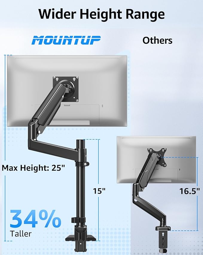 MOUNTUP Heavy Duty Monitor Arm Fits 49 45 42 40 39 34 32 Inch Screens, Ultrawide Monitor Arm Holds 4.4-44 lbs, Monitors Stand for Samsung Odyssey G9 and More, Gas Spring Height Adjustable, VESA Mount