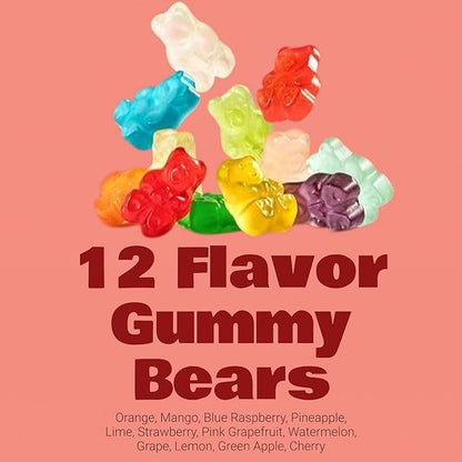 Irresistibly Delicious 12 Flavor Gummy Bears -1.5 lbs Lusciously Flavorful Soft & Chewy Candy Snack, Fruity Flavor Assortment-Great for Kids and Adults of All Ages(24 oz)