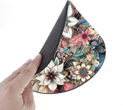 Floral Mandala Pattern Mouse Pad Round Non-Slip Rubber Mousepad Laptop Office Computer Decor Cute Desk Accessories Customized Design Mouse Pad