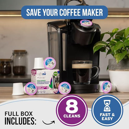 Keurig Compatible Cleaning Pods. 8 Rinse Pods Cleaner Kit. Eco Friendly, Removes Stale Coffee Residue & Stains. Keurig 1.0 & 2.0 Coffee Makers.