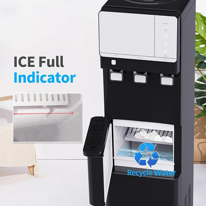 IKT Hot and Cold Water Cooler Dispenser with Ice Maker for 5 Gallon Bottle 27 lbs Daily Capacity Night Light Child Safety Lock Black