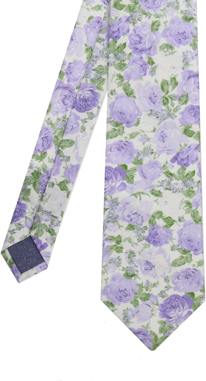 Cotton Floral Ties for Men 2.76" Men's Skinny Tie Linen Flower Printed Neck Tie for Wedding Dating Party