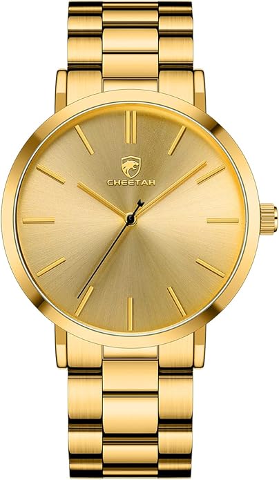 GOLDEN HOUR Men's Watches Slim Minimalist Runway Plated Stainless Steel Quartz Analog Watch