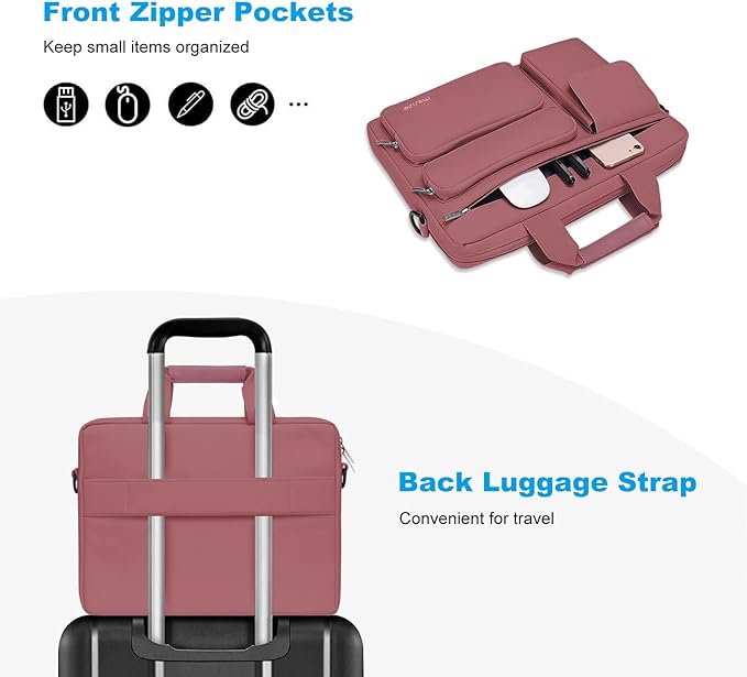 MOSISO Laptop Shoulder Bag 13.3 inch, 13-14 inch Computer Bag Compatible with MacBook Air/Pro 13 / Pro 14, HP Dell ASUS Lenovo with 2 Raised&1 Flapover&1 Horizontal Pocket&Handle&Belt, Dusty Rose