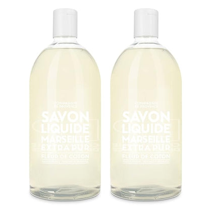 Compagnie de Provence Savon de Marseille Extra Pure Liquid Soap - Cotton Flower - Bulk 67.6 Fl Oz Plastic Bottle Refill