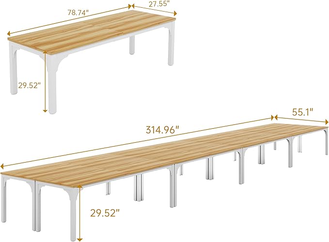 Conference Table, Super Sturdy Large Rectangle Meeting Seminar Table, Long Business Tables, Light Walnut, 8Pcs