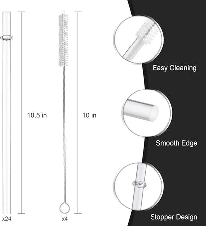 24 Pack, HIGHLY Transparent Reusable Plastic Straws with 4 Cleaning Brushes, 10.5 in Long Drinking Straws, Clear Replacement Straw for 16 24 30 32 OZ Tumblers, Cups, Jars, YETI, Starbucks - BPA FREE