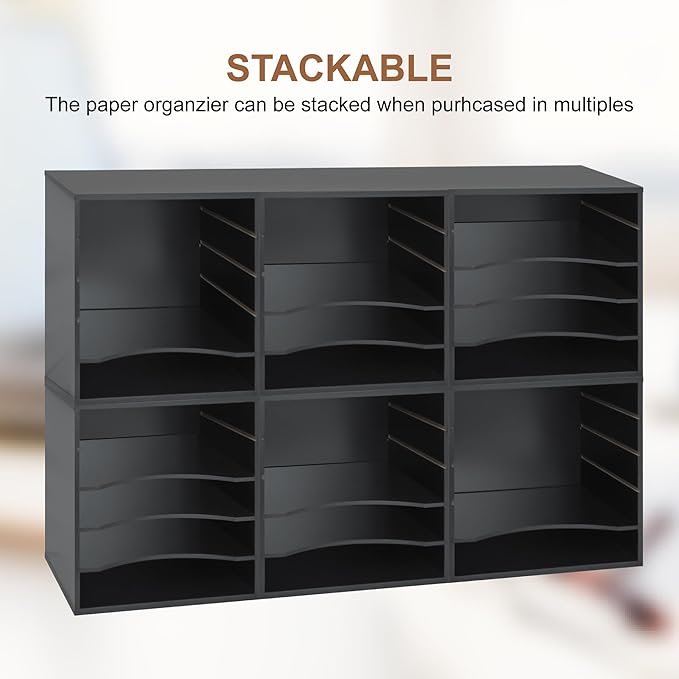 EMERIT Paper Organzier Wood Desktop Organizer Storage Letter Tray File Sorter with Adjustable Shelves for Home Office