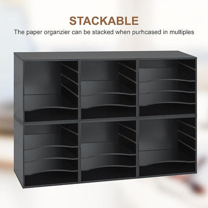 EMERIT Paper Organzier Wood Desktop Organizer Storage Letter Tray File Sorter with Adjustable Shelves for Home Office