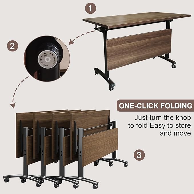 Conference Table,Modern Portable Folding Conference Room Table,Flip Top Rolling Mobile Training Table with Silent Locking Wheels for Seminar Meeting Table Business Tables (6 Pack, 55.x23.6x29.5inch)