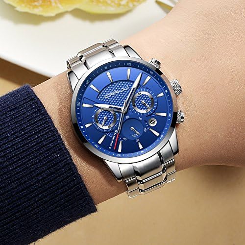 CRRJU Men's Business Casual Chronograph Quartz Waterproof Wristwatch Black Leather Strap