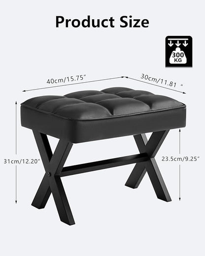 IBUYKE Small 12" H Footrest Stool, Square PU Foot Stool with Metal X-Leg, Multi-Use as Small Side Table, Step Stool for Living Room, Bedroom, Entryway, Office, Black WBD012B