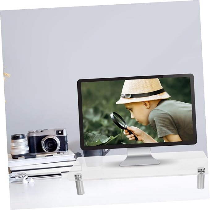 Acrylic Monitor Stand with Metal Legs Computer Desk Shelf Organizer for Office Workspace Stylish Desktop Riser for Laptop and Accessories Storage