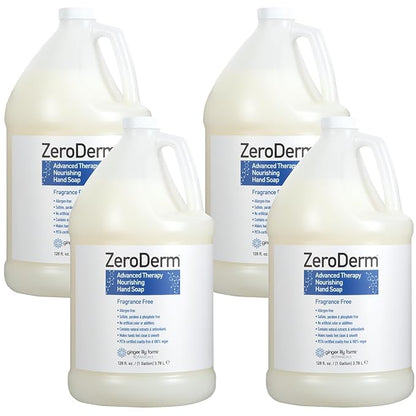 Ginger Lily Farms Botanicals ZeroDerm Advanced Therapy Nourishing Liquid Hand Soap Refill, 100% Vegan & Cruelty Free, Fragrance Free, 1 Gallon (Pack of 4)