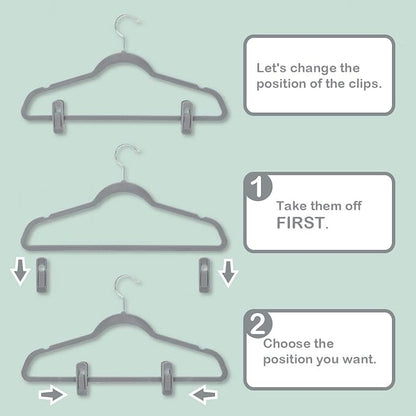 Trgowaul Velvet Hangers Clips, Pants Hangers Velvet Clips, Strong Finger Clips Perfect for Thin Velvet Hangers (20pc, Grey)