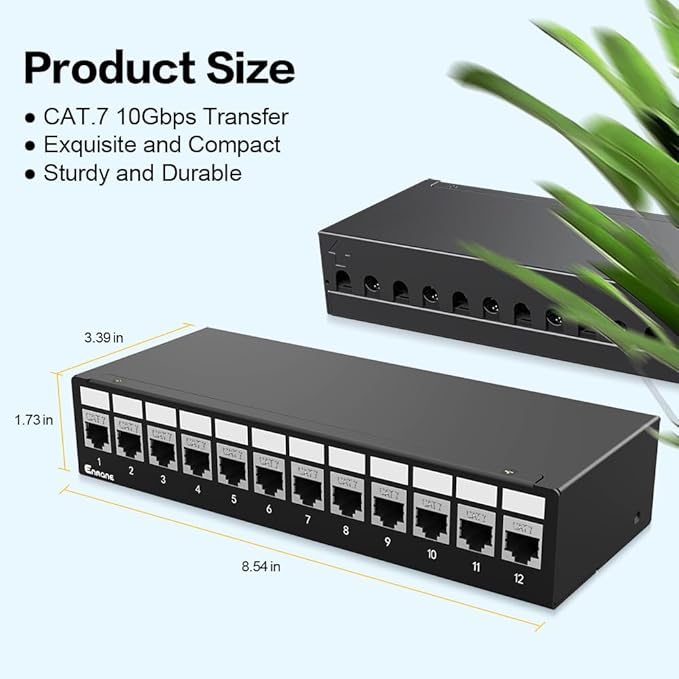 12Port Patch Panel CAT7 Keystone Patch Panel Shielded Network Patch Patch with Smart Cable Management for Home/Office Network (1U 12Port, CAT7)
