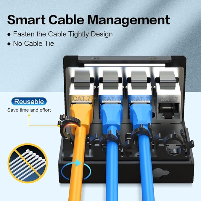 4Port Patch Panel CAT7 Keystone Patch Panel Shielded Network Patch Patch with Smart Cable Management for Home/Office Network (1U 4Port, CAT7)