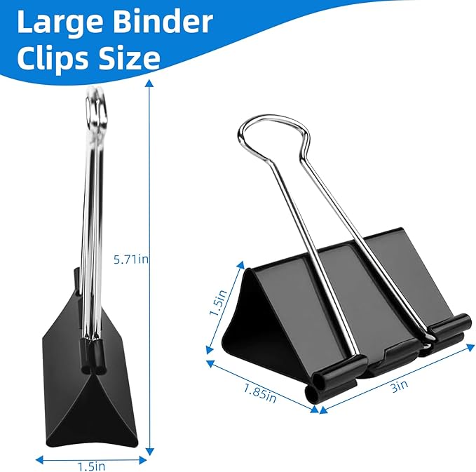 Jumbo Binder Clips 3 inch,75mm Width,10 Pack Extra Large Binder Clips for Office,School and Home Organization,Black