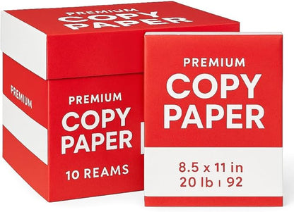 Copy Paper 8.5 x 11, 20 lb, 92 Brightness – 10 Ream Case (5,000 Sheets) | Premium Printer & Copier Paper for Office, School, Home | Jam-Free, Acid-Free, White Paper