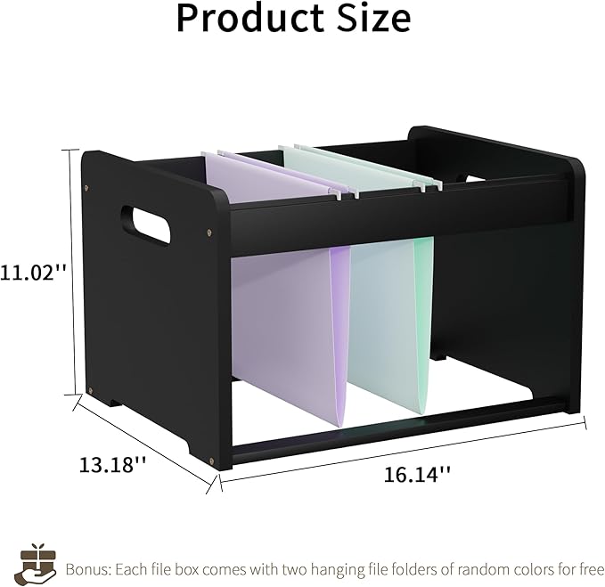 2 Pack Bamboo Hanging File Organizer, Office Desk File Organizer for Letter Size, Wood Hanging File Folders Organizer Record Holder Storage Stand Bookshelf Easy Assembly, Black