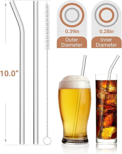 Foogwee® 20 Packs Reusable Glass Straws Set, 10'' x 10mm Clear Drinking Straws for Smoothies, Shakes, Coffee, Juice, Sodas, Milk, Tea, Cocktails, Set of 8 Straight and 8 Bent with 4 Cleaning Brushes