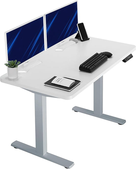 VIVO Electric 43 x 24 in Standing Desk, Memory Height Adjustment, 1B Series, One-Piece White Top, Gray Frame, DESK-KIT-1G4W