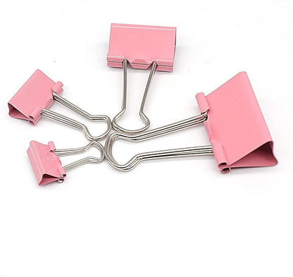 Binder Clip Paper Clamps, Assorted Sizes (Mini, Small, Medium, Large), 100 Pcs Clips for Office School Supplies (Pink)