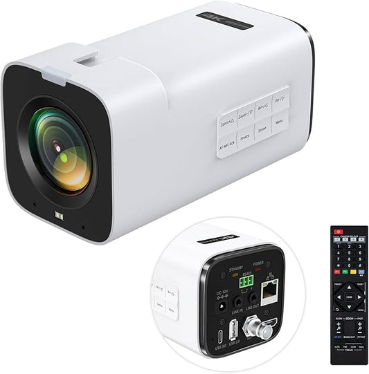 TOALLIN 4K 60FPS Box Video Camera, 20X Optical Zoom, Support PoE/SDI/HDMI/USB, TOF AutoFocus, Built-in Dual Mics, Live Streaming Camera for Church Worship Online Education & Video Conferencing